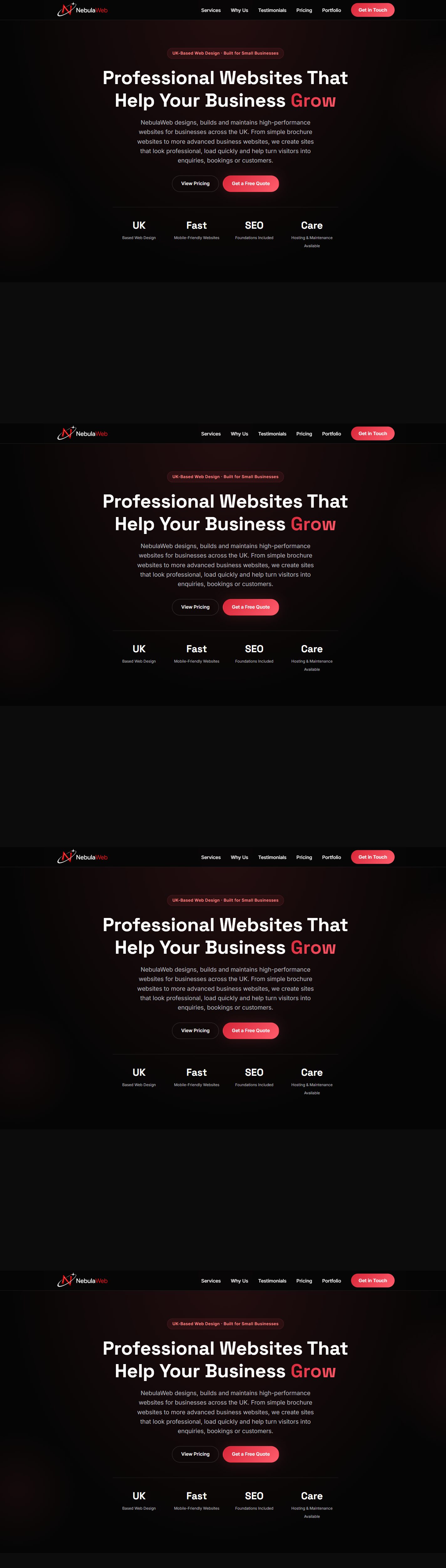 Screenshot of the NebulaWeb website homepage